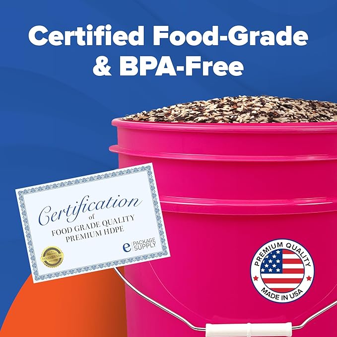 ePackageSupply 5 Gallon Bucket with Airtight Lid | Made in USA | Food Grade | Heavy-Duty Premium HPDE Plastic | Durable 90 Mil All Purpose Pail | Easy Stack and Store | BPA Free | 6 Count