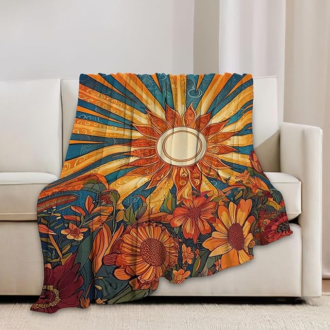 Sunflower Blanket Boho Sunrise Floral Throw Blankets Gifts for Girls Boys Kids Sunflower Lovers Soft Cozy Fleece Plush for Couch Sofa Bed 80"x60"