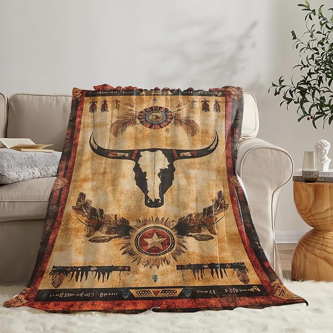 Dynova Western Blanket Cozy Plush Native Tribe Throw Blankets Fuzzy Flannel Fleece Gifts for Girls Boys Women Men 80"X60"