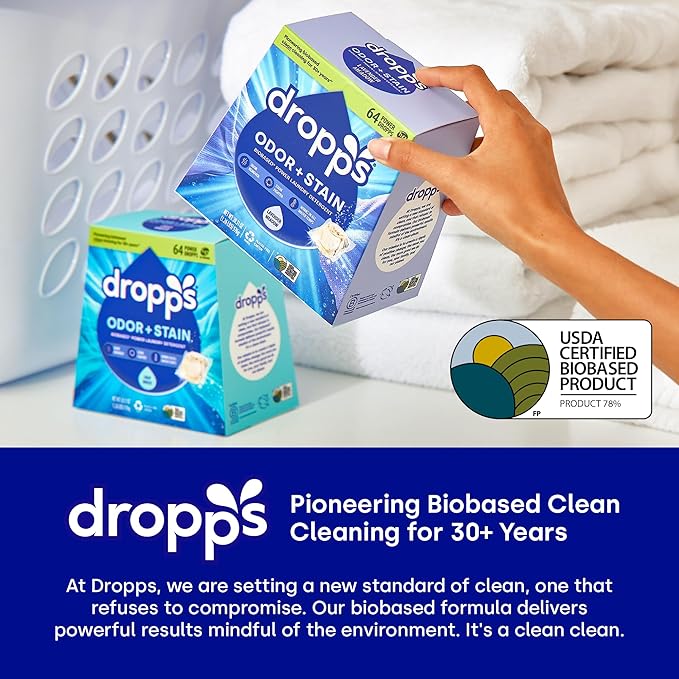 Dropps Oxi Booster Pods, Unscented (64 Pods) - Chlorine-Free Bleach Alternative Biobased Laundry Whitener & Stain Remover for Extra Tough Stains - Fragrance-Free & Hypoallergenic for Sensitive Skin