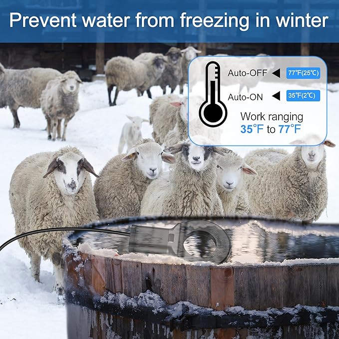 1000W Utility De-Icer Submersible Cast Aluminum Chicken Water Heater, Designed for Livestock Troughs and Outdoor Tanks