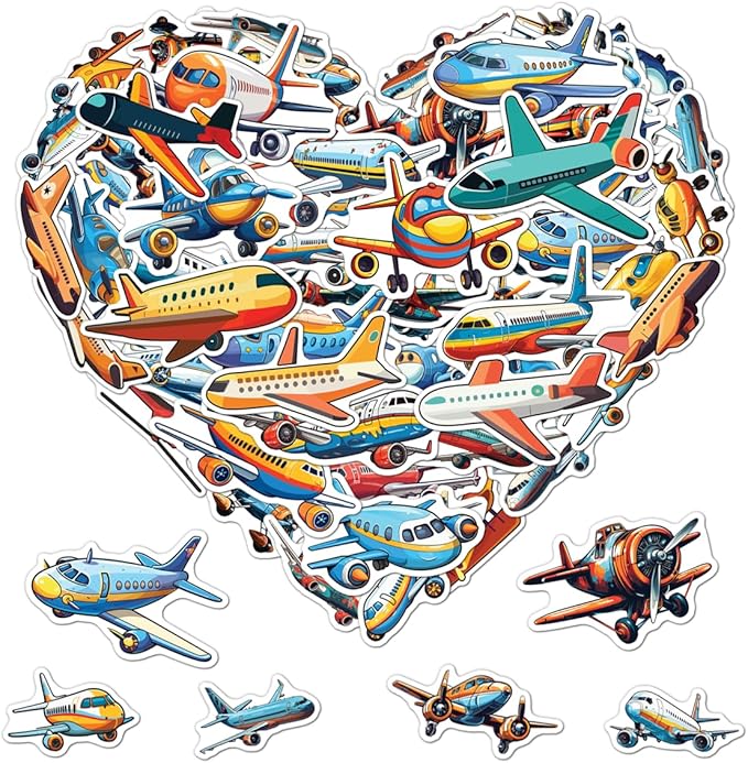 Pack 50 Pcs Airplane Stickers for Water Bottles Waterproof Laptop Luggage Computer Scrapbooking Cups Teens Adults Girls Boys Students Aesthetic Sticker Packs Small Vinyl Decals