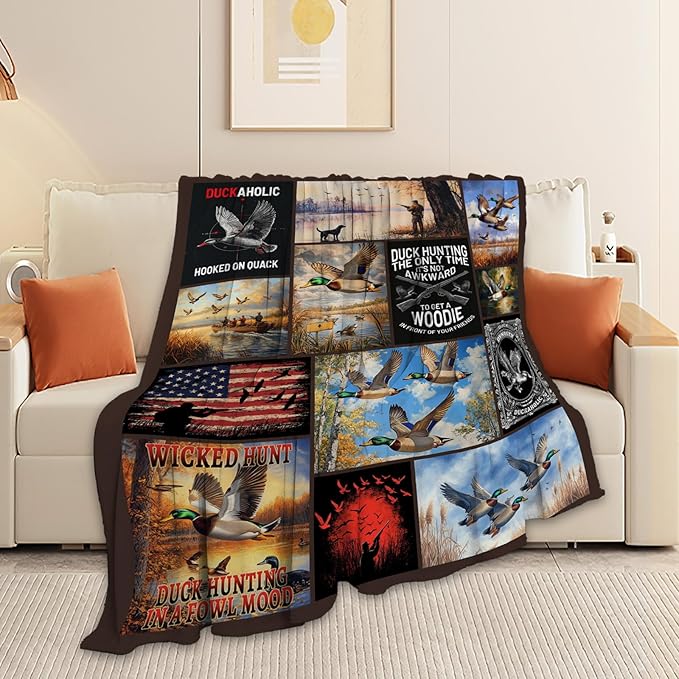 Duck Hunting Blanket, Hunting Throw Blanket, Mallard Ducks Gifts Blankets Stuff Fleece Flannel Plush for Men Boys Women Girls Lovers Adults Soft Bedding Gift for Sofa Bed Office Home Decor 80"x60"