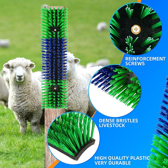 Livestock Scratch Brush for Cattle, Horses, Goats, Cow, Durable Scratching & Massage Grooming Tool for Healthy Coat, Relieves Itching, Easy Install on Fence Posts(4pcs, Green)
