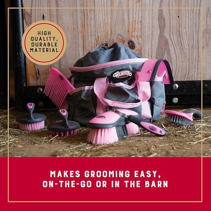 Weaver Leather Horse Grooming Kit, 7-piece Brush Set with Organizer Tote Bag, Equine Care, Horse Track Room Equipment, Grooming Supplies, Blue Glitter