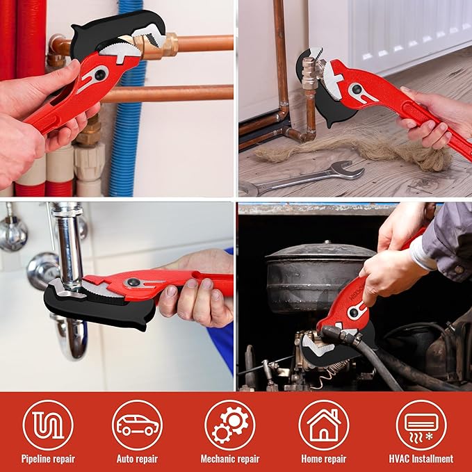 MAXPOWER 14-inch Pipe Wrench, Self-Adjusting Pipe Wrench, Rapid Grip Multi-function Quick Self Adjustable Plumbing Pipe Capacity 0.7"-2"