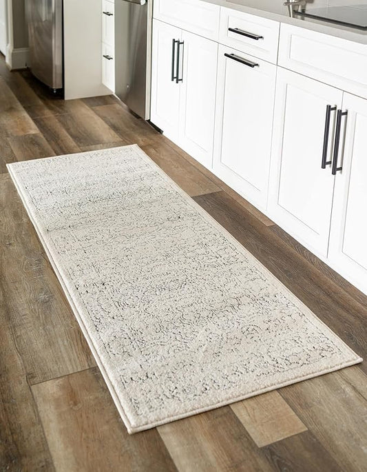 Unique Loom Isabella Collection Area Rug - Adjani (2' 7" x 16' 5" Runner, White/ Blue)