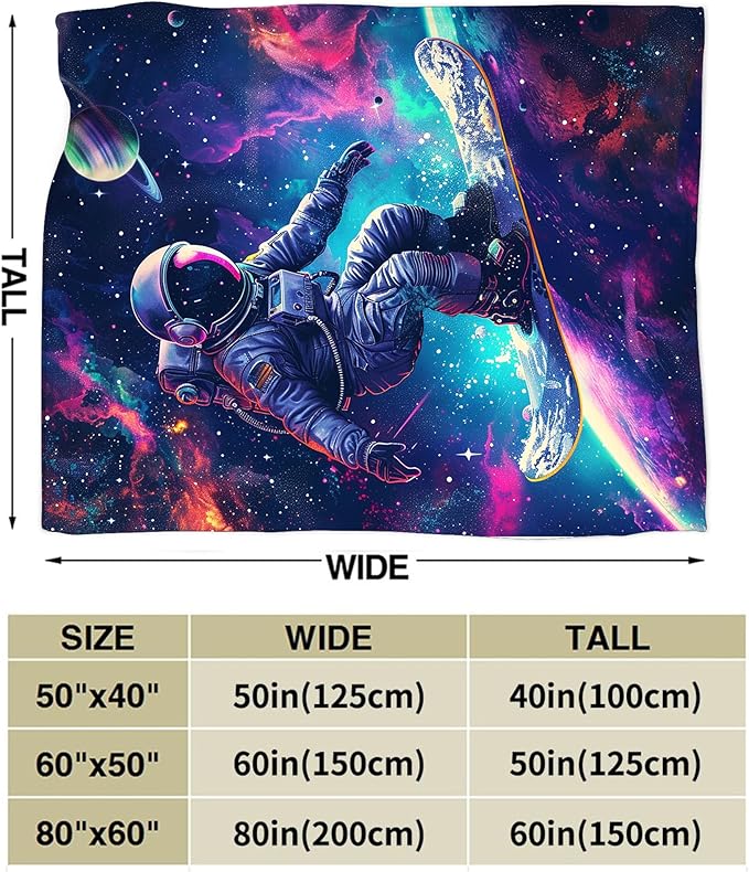 Spaceman Astronaut Throw Blanket - Soft Warm Cozy Fleece for Couch, Sofa, Bed - 50"x40" - Gifts for Boys, Girls, Women, Men, Kids, Adults