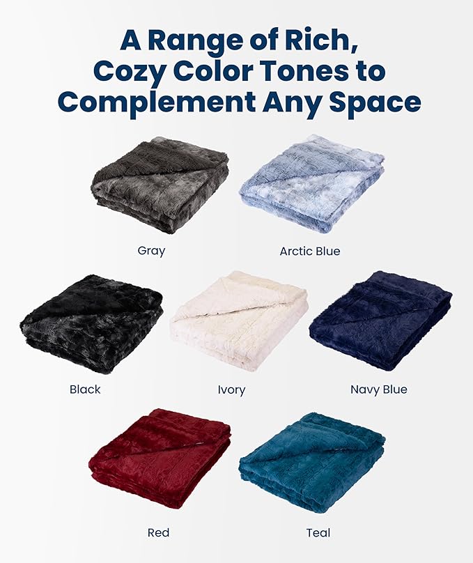 Everlasting Comfort Soft & Comfortable Arctic Blue Faux Fur Throw Blanket for Couch - (50"x65") Minky & Fluffy Fall Blankets & Throws, Plush Fuzzy Cover for Bed, Sofa & Living Room - Cozy Home Decor