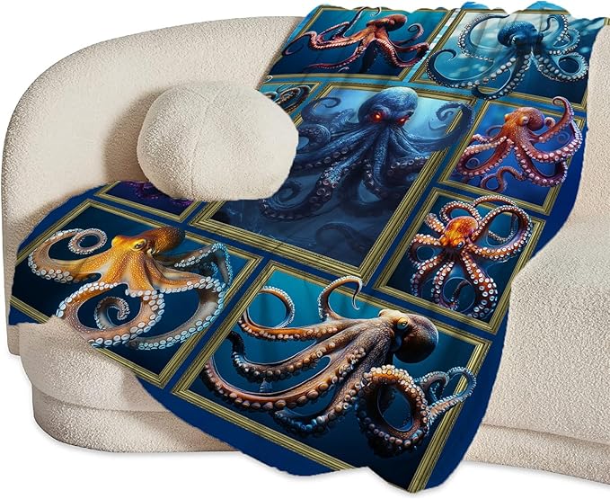 Octopus Throw Blanket - Ultra Soft Cozy Fleece Fuzzy Plush Octopus Lovers Decor Gift for Women, Girls & Adults - 60"x50"