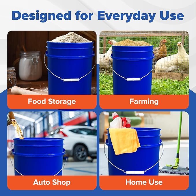 ePackageSupply 5 Gallon Bucket with Airtight Lid | Made in USA | Food Grade | Heavy-Duty Premium HPDE Plastic | Durable 90 Mil All Purpose Pail | Easy Stack and Store | BPA Free (Blue, 60)