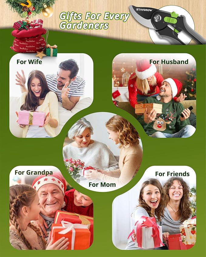 Pruning Shears for Gardening - 8.5" SK5 Garden Shears Cuts 10000+ Times Staying Sharp - Garden Scissors with One-handed Unlocking & Adjustable Handle- Garden Clippers Gardening Tools for Men Women