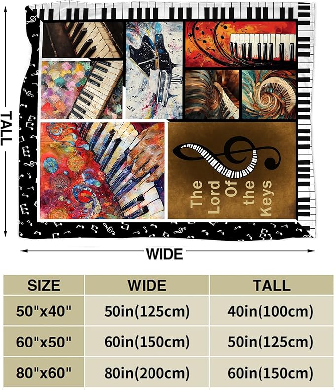 Piano Blanket, Music Throw Blanket, Piano Keys Note Gifts Blankets Stuff Fleece Flannel Plush for Girls Women Men Boys Lovers Adults Soft Bedding Gift for Sofa Bed Office Home Decor 80"x60"