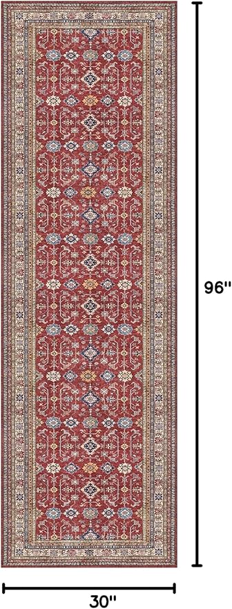 Rugland 2'6x8' Runner - Stain Resistant Entryway Rug, Anti Slip Backing Hallway Runner Rug, Vintage Tribal Area Rugs(TPR10-Burgundy, 2'6x8')