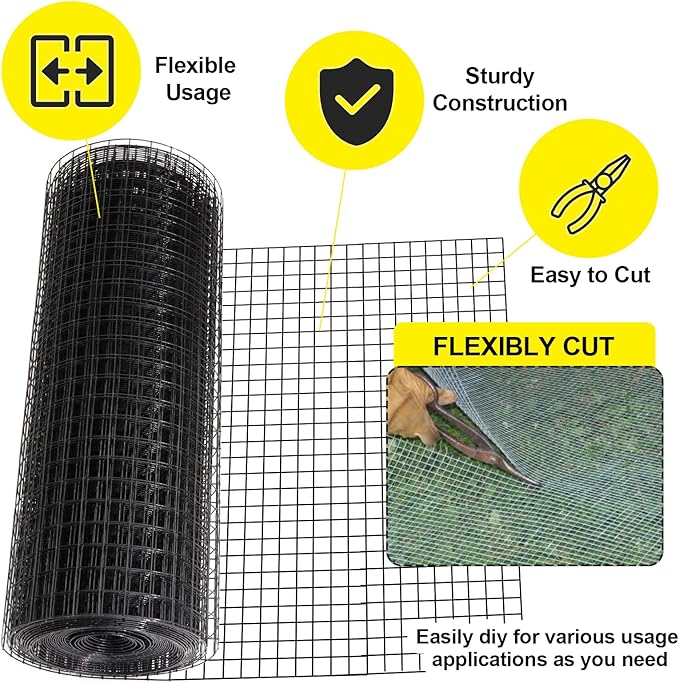 36'' x 100' 1/2inch Hardware Cloth 19 Gauge Black Vinyl Coated Welded Fence Mesh for Home and Garden Fence and Home Improvement Project
