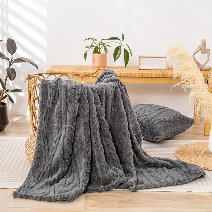 YUSOKI Sherpa Twin XL Blanket-3D Stylish Design Super Soft Fuzzy Cozy Warm Blanket Thick Plush Fluffy Furry Blankets for Teen Girls Women Couch Bed Sofa Chair Men Boys Gift(Grey,65"x90")
