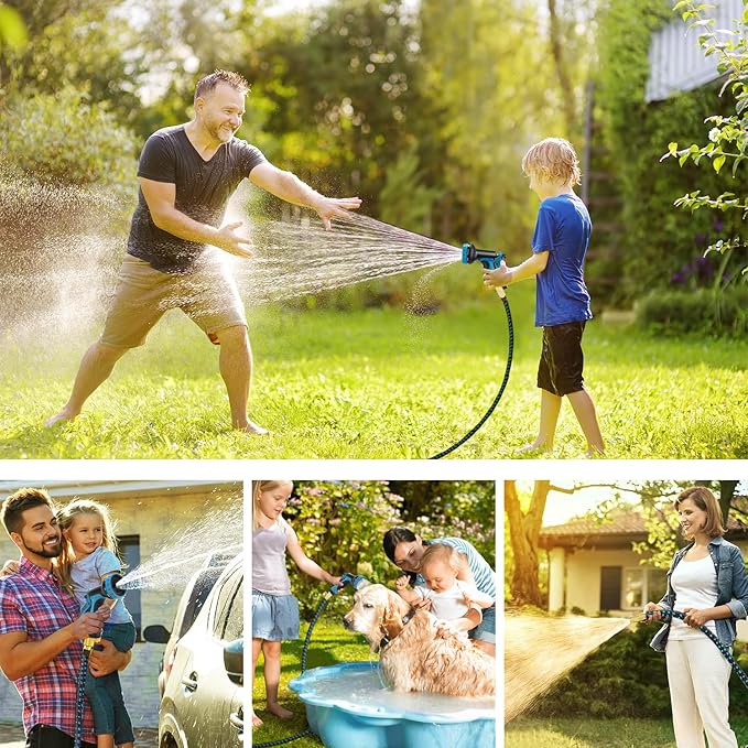 50 ft Expandable Garden Hose - All New 2025 Retractable Water Hose with 3/4" Solid Brass Fittings, Extra Strength Fabric,4-Layer Latex Core - Flexible Expanding Hoses with 10 Pattern Spray Nozzle