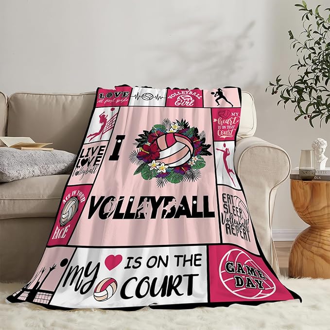 Volleyball Blanket Super Soft Warm Volleyball Fleece Throw Blanket for Girls Women Cozy Fluffy Volleyballs Lightweight Flannel Gifts Blankets for Kids Adults 80"X60"