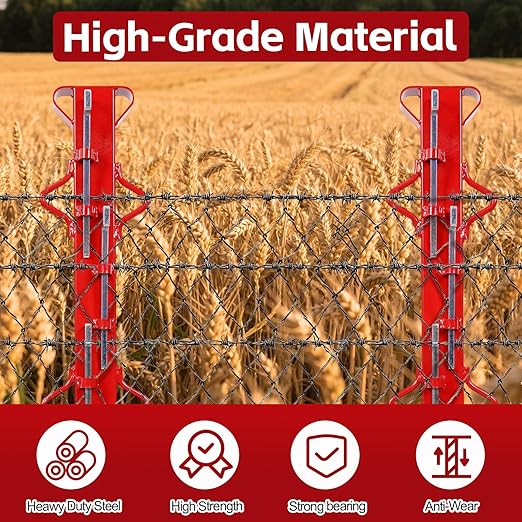 4 FT Woven Wire Fence Stretcher Bar with 5 Wedges, Heavy Duty Steel Chain Link Fabric Fence Stretcher, Woven Wire Stretcher with Gloves, for Fixing Fences on Farms, Garden Barriers