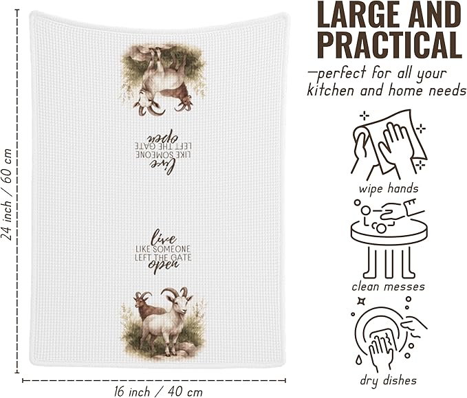 InnoBeta Funny Goat Gifts, Hand Kitchen Towel 2 Pack, 16 x 24 in Microfiber Dish Tea Towel, Live Like Someone Left The Gate Open