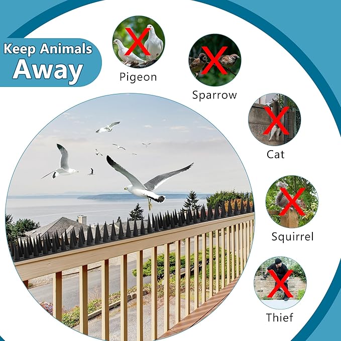 Bird Spikes,Black,12 Pack Bird Deterrents for Outside,Keep Raccoon Squirrel Pigeon Away,Fence Spike for Garden Patio