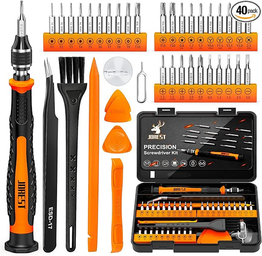 JOREST 40Pcs Small Precision Screwdriver Set with Torx Triwing Phillips, Mini Repair Tool Kit for Macbook, Computer, Laptop, PC, iPhone, PS5, Xbox, Switch, Glasses, Watch, Ring Doorbell, Electronics