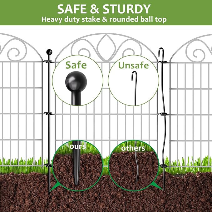 4 Panels No Dig Tall Garden Fence with Gate – 48" H X 10.5' L Rustproof Metal Dog Fence Outdoor for Yard, Decorative Animal Barrier Fence for Pet, Garden Border, Patio, Flower | Temporary Fencing