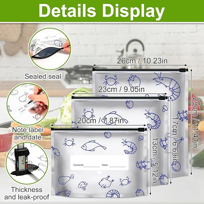 Reusable Aluminum Foil Sealable Storage Bags, 2026 New Resealable Vacuum Zipper Pouches for Food, Stand Up Foil Sealable Bags with Label and Zip Lock for Fruit Vegetable (30, Large)