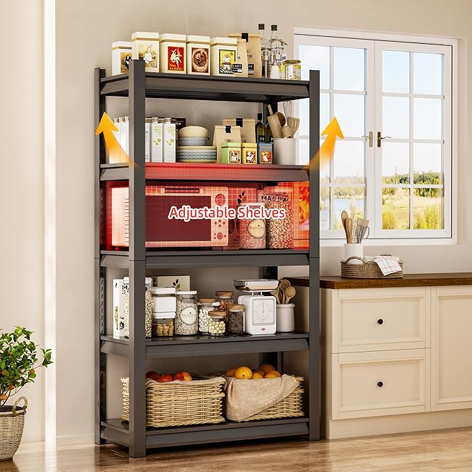 72''H 5-Tier Garage Storage Shelves, Heavy Duty Garage Shelving with Adjustable Shelves, 2800 LBS Load Capacity Metal Shelving Unit for Garage, Warehouse, Pantry