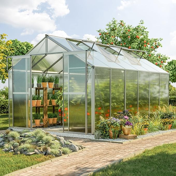 Greenhouse Topas 6 Aluminum Frame 7.4 x 12.6 ft with Approx. 6 mm Polycarbonate Panels