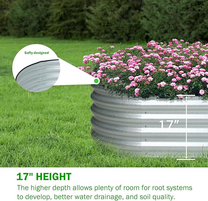 BPS 4-in-1 Metal Raised Garden Bed, 5x2 FT Galvanized Planter Raised Beds for Vegetables, Flowers 17" Extra Tall