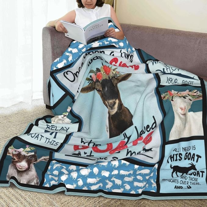 Goat Blanket Goats Throw Blanket Soft Fleece Flannel Bedding Sheep Gifts for Women Girls Lovers Adults Blue Stuff Plush for Couch Sofa Bed Room Decor 60"X80"