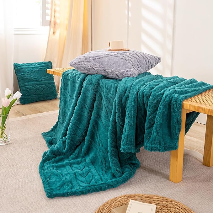 YUSOKI Sherpa Throw Blanket(Without Pillows)-3D Stylish Design Super Soft Cozy Blanket Thick Plush Fluffy Blankets for Teen Girls Women Couch Bed Sofa Chair Men Boys Gift(Teal,50"x65")