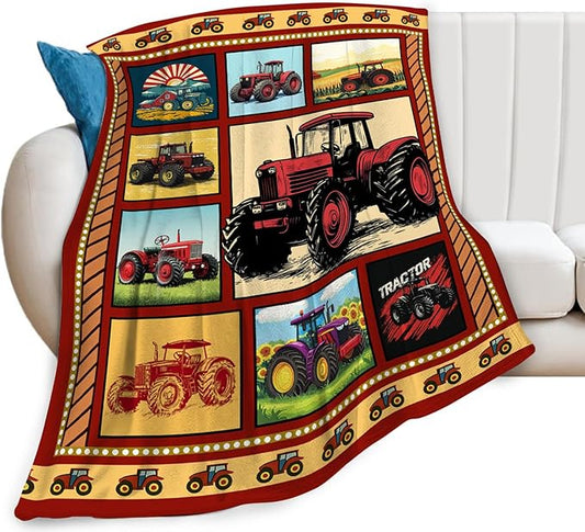 Truck Blanket, Red Trucks Throw Blanket, Farmhouse Tractor Gifts Blankets Stuff Fleece Flannel Plush for Men Boys Women Girls Lovers Adults Soft Bedding Gift for Sofa Bed Office Home Decor 60"x50"