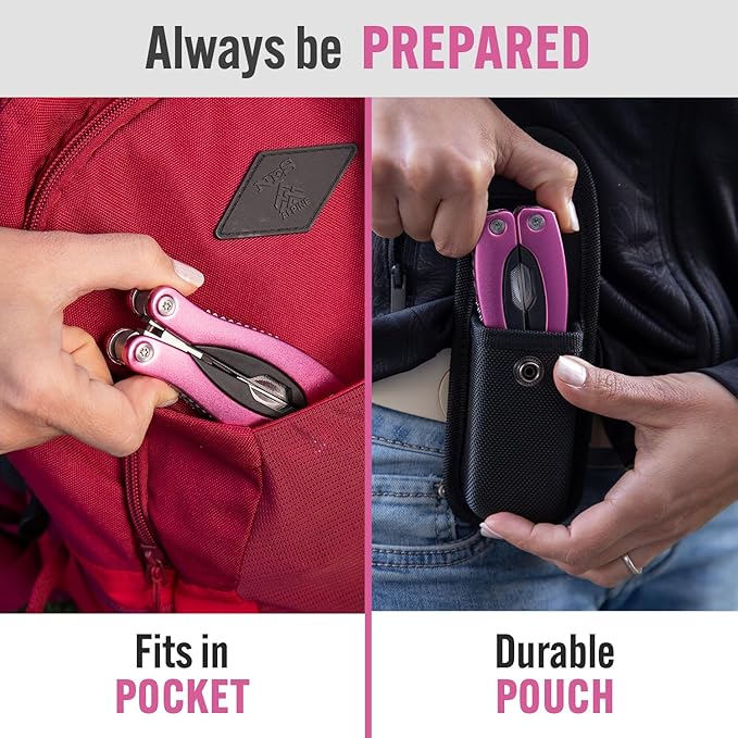 Pink Multitool 15-in-1 for Mom, Wife, Daughter, Grandma, Practical EDC Multi Tool Pliers, Pocket Knife with Safety-Locking, Great for Hiking, Camping, Simple Repairs, Car Glove Box