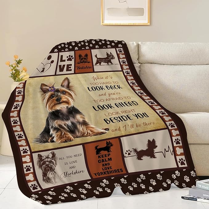Yorkie Blanket, Yorkshire Dog Throw Blanket, Yorkie Gifts Blankets Stuff Fleece Flannel Plush for Girls Women Lovers Adults Soft Bedding Gift for Sofa Bed Office Home Decor 40"X50"