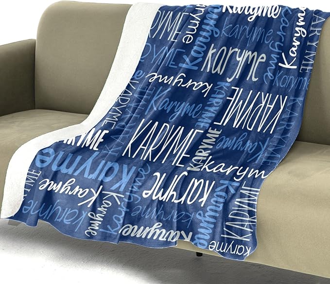 Personalized Blankets with Names Baby Gifts for Girls Boys Custom Soft Fleece and Sherpa Name Blanket for Kids and Adults Birthday for Daughter Son Granddaughter Grandson (Dark Blue)