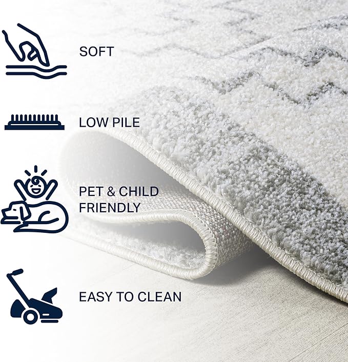 JONATHAN Y Amir Moroccan Beni Souk Cream/Gray 3x3 Square Indoor Area Rug, Bohemian, Scandinavian, Easy-Cleaning for Living Room, Bedroom, Kitchen, Pet Friendly, Non-Shedding (MOH200B-3SQ)