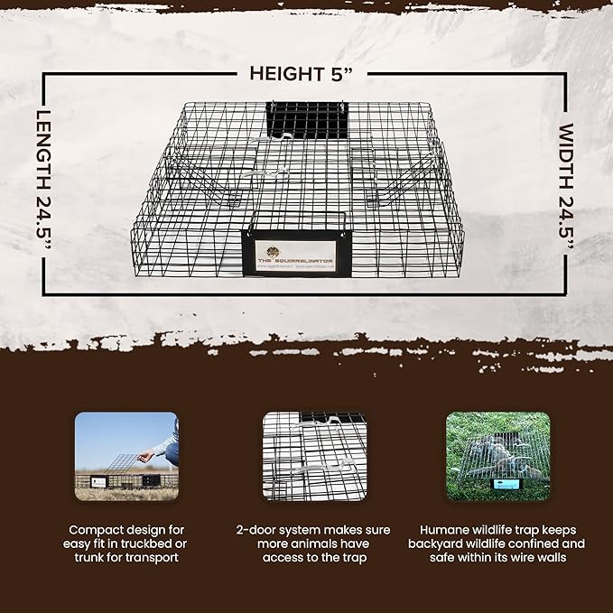 Rugged Ranch Squirrel Trap, Live Animal Catch & Release Cage, Squirrelinator, Black - Humane Indoor and Outdoor Catcher for Chipmunks and Squirrels