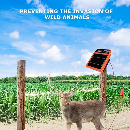 LFGS25 Solar Electric Fence Charger, 25 Miles Solar Charger,0.5J Portable Powered Charger with Day or Night Mode for Livestock, Cattle Sheep, Pigs, Horses