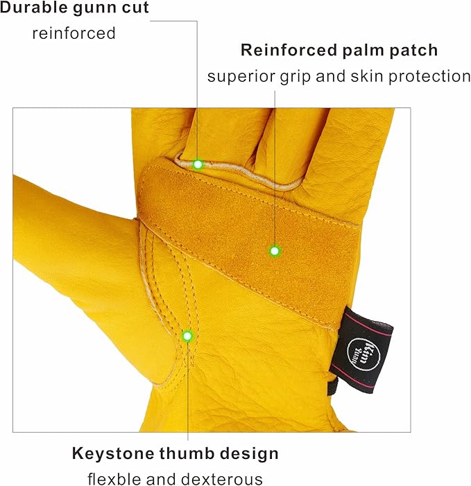 Leather Work Gloves, with Adjustable Wrist, For Yard Work, Gardening, Farm, Warehouse, Construction, Motorcycle, Men & Women XL 1 Pair