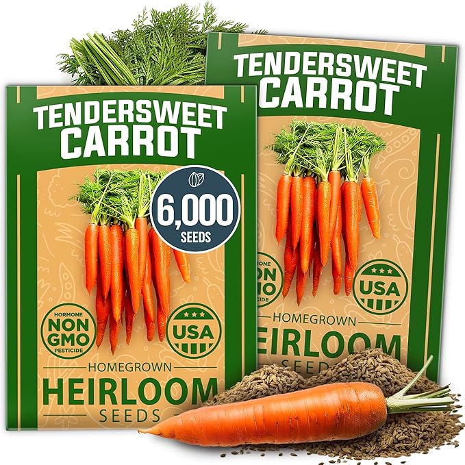 HOME GROWN Tendersweet Carrots Seeds 2 Pack - 6000 Non-GMO Heirloom Carrot Seeds for Planting Outdoors - High- (Daucus carota subsp. sativus)