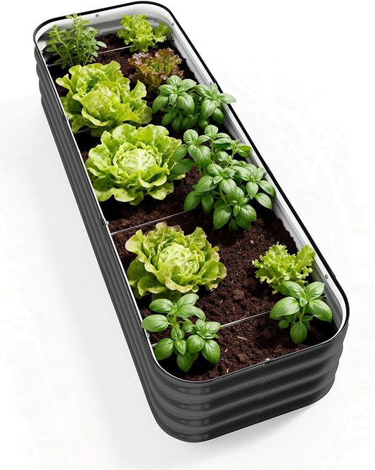 DaisyVibe Raised Garden Bed Kit, Planter Raised Garden Boxes Outdoor, Oval Large Metal Raised Garden Beds for Vegetables Flowers (Gray, 6.5ftx2ftx1ft)
