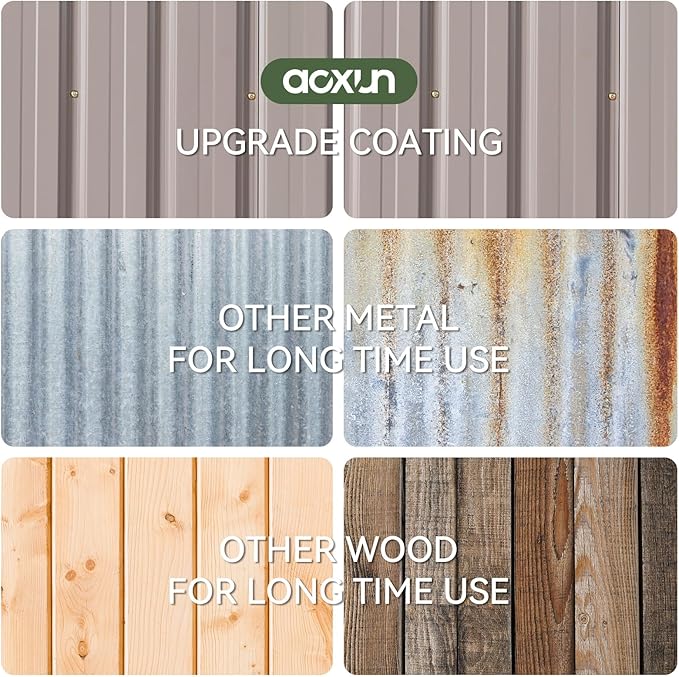 Aoxun 8x6 FT Outdoor Storage Shed with Base Garden Metal Shed with Lockable Door Outdoor Large Shed for Tool, Garbage Can, Bike, Mower, Brown