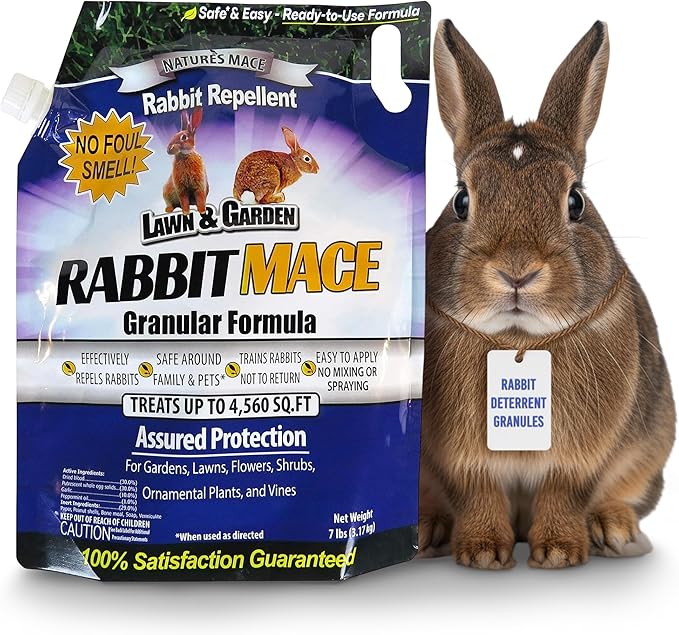 Nature's Mace Rabbit Mace Granules, 7 Pounds, Rabbit Repellent Outdoor, Rabbit Deterrent for Garden, Yard, Repel Bunnies, Keep Rabbits Out, Safe to Use Around People, Pets, & Plants
