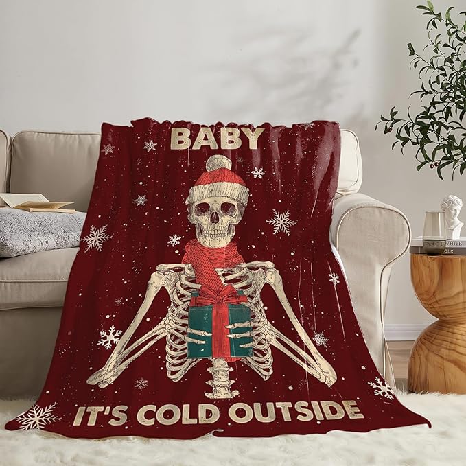 Dynova Christmas Skeleton Blanket Cozy Plush Halloween Skull Throw Blankets Fuzzy Flannel Fleece Decor Gifts for Girls Boys Women Men 80"X60"
