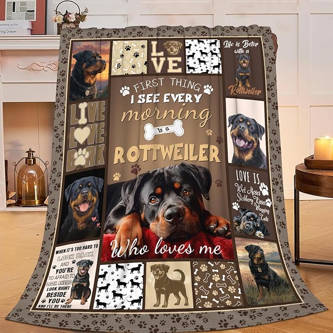 Dynova Rottweiler Blanket Cozy Plush Dog Lovers Gifts Throw Blankets Animal Fuzzy Flannel Fleece for Girls Boys Women Men 80"X60"
