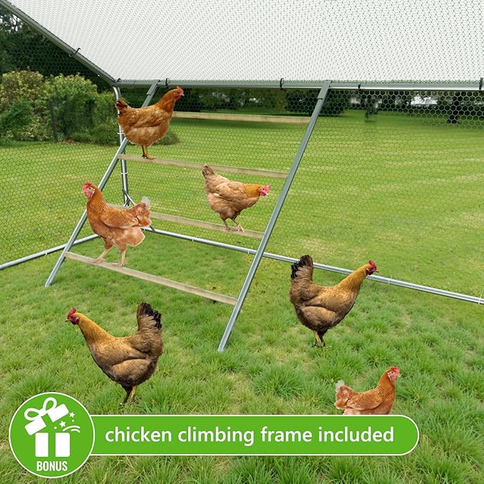 Large Chicken Coop,Metal Chicken Run for Yard with Feeding Door,Walk-in Chicken Pen for 30-40 Chickens,Outdoor Poultry Cage with Anti-UV Cover,Duck Rabbit House
