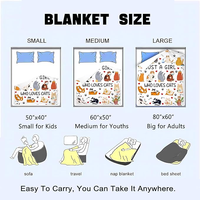 Cat Blanket Gifts for Women Girls Cat Lovers Soft Lightweight Cats Throw Blanket for Travelling Camping Sofa Living Room 60"X50"