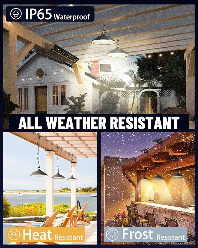 Solar Pendant Lights with Remote Control, 3 Color 2 Brightness Mode Timer 8 inch Outdoor Hanging Shed Gazebo Chandelier Lamp Chicken Coop Barn Porch Light, Dusk to Dawn, 1 Pack